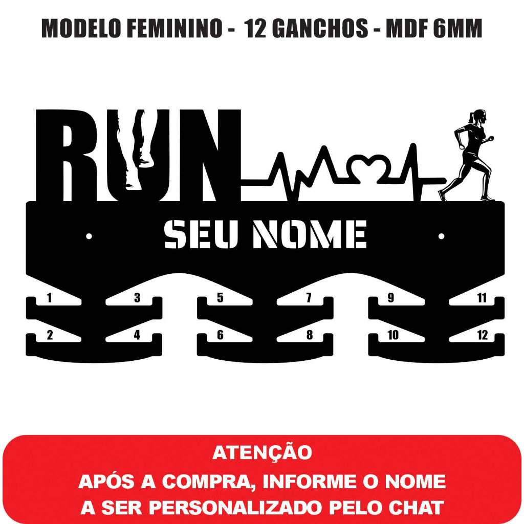 Suporte Porta Medalhas Corrida Feminino & Masculino Personalizado Com Nome MDF Vazado 6mm a laser