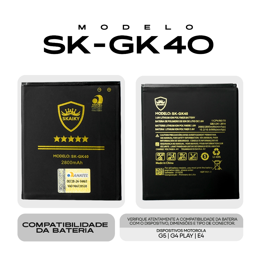 Bateria Oficial Skaiky GK40 Compativel Com Motorola G5 G4 Play E4
