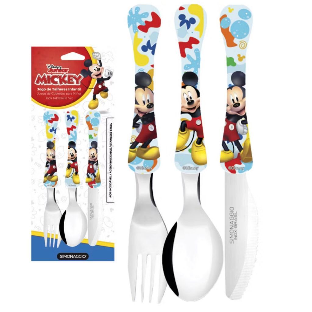 Kit 3 Talher Infantil Disney Simonaggio Mickey  Minnie Frozen  Toy Story Stitch Capivara Unicornio