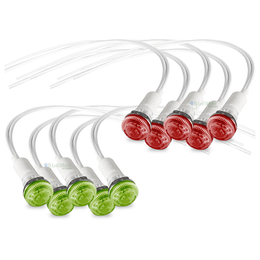 Kit 10 Sinaleiros Olho de Boi 127v (5 Verdes + 5 Vermelhos)
