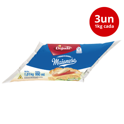 3Un Maionese DAjuda Bisnaga 1Kg Para Restaurante Lanches Petiscos Pastéis Batata Frita