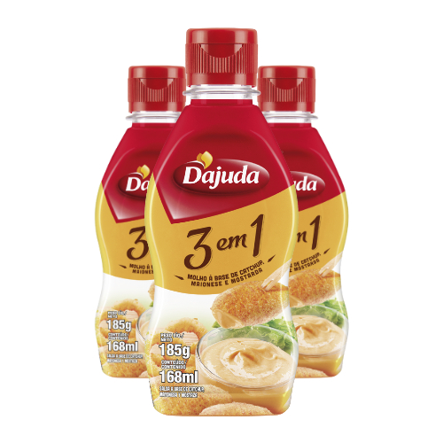 3Un Molho Mix 3 Em 1 DAjuda 185G Catchup Maionese e Mostarda Para Lanches Hot Dog Saladas