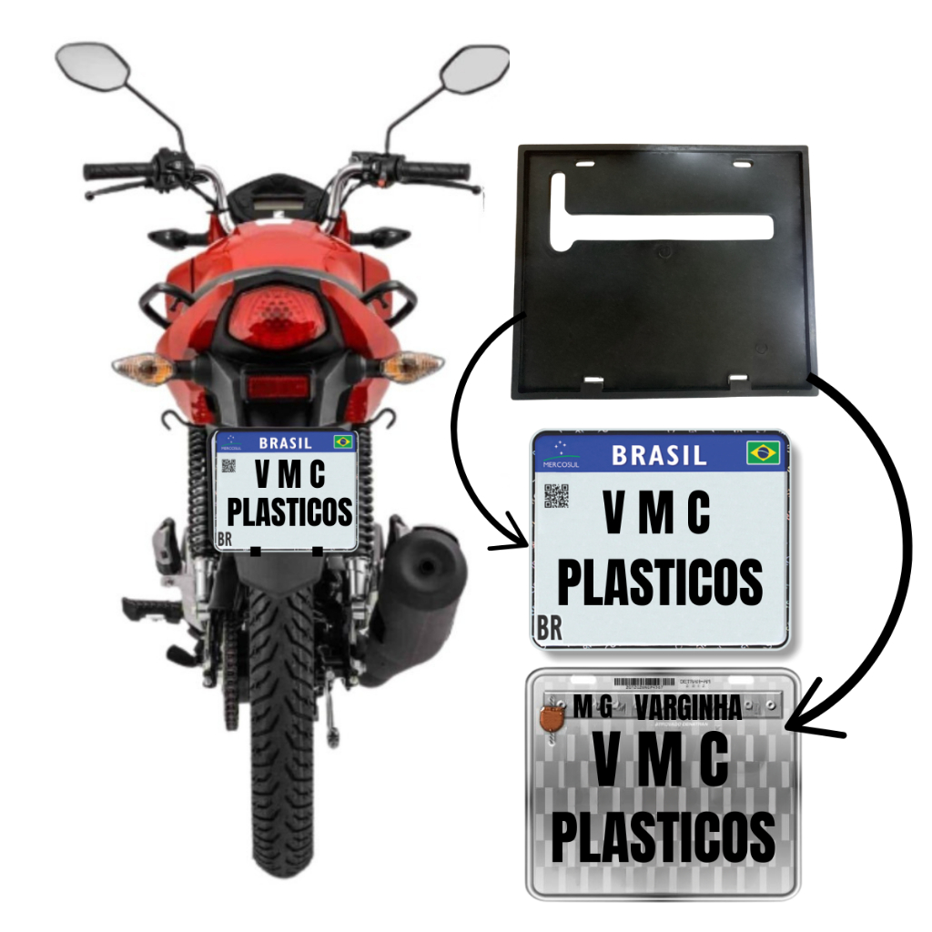 Suporte Moldura Placa Moto Padrão Mercosul E - Contran | CG Fan Titan 125 150 160 Start Fazer Lander PCX NMAX CB XRE XJ6