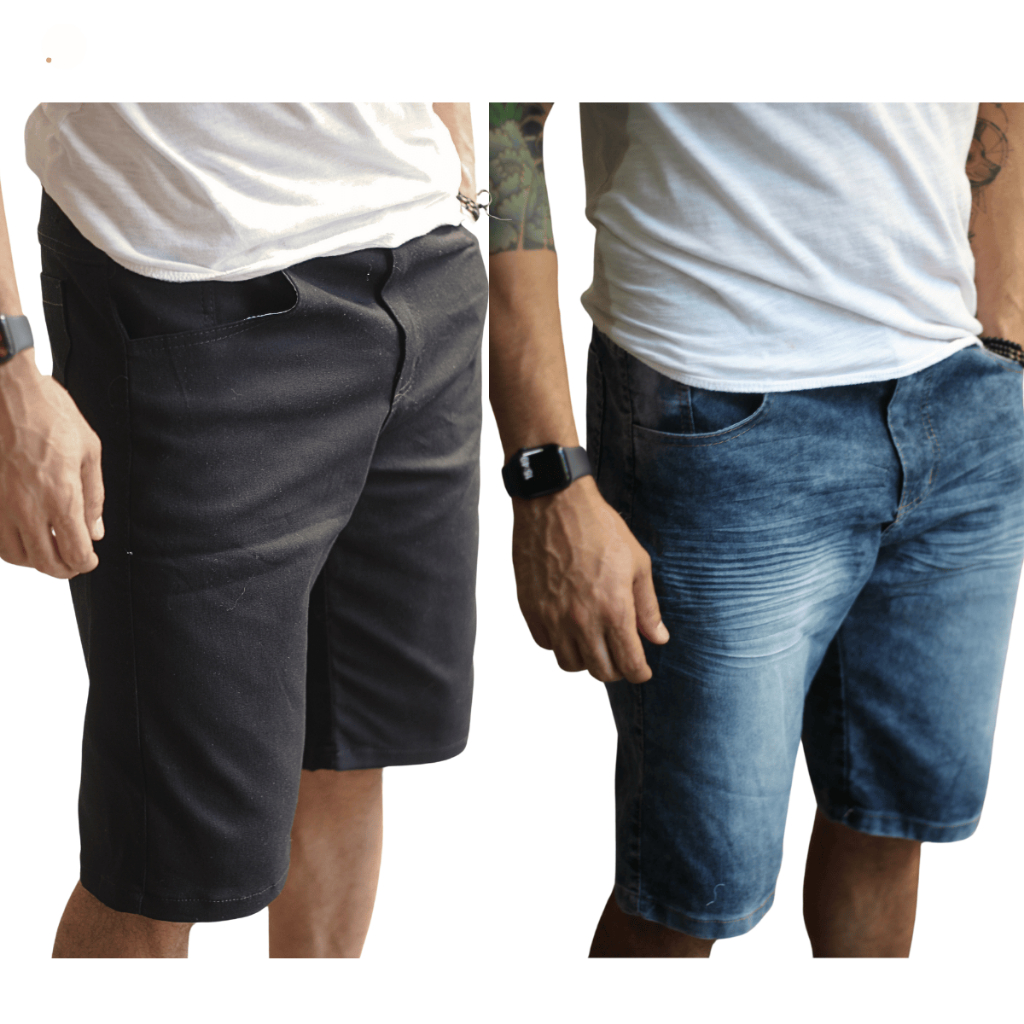 KIT 2 Bermudas Preta Slim e Azul Amassadinho Used Lycra Elastano - Diversos Modelos Jeans