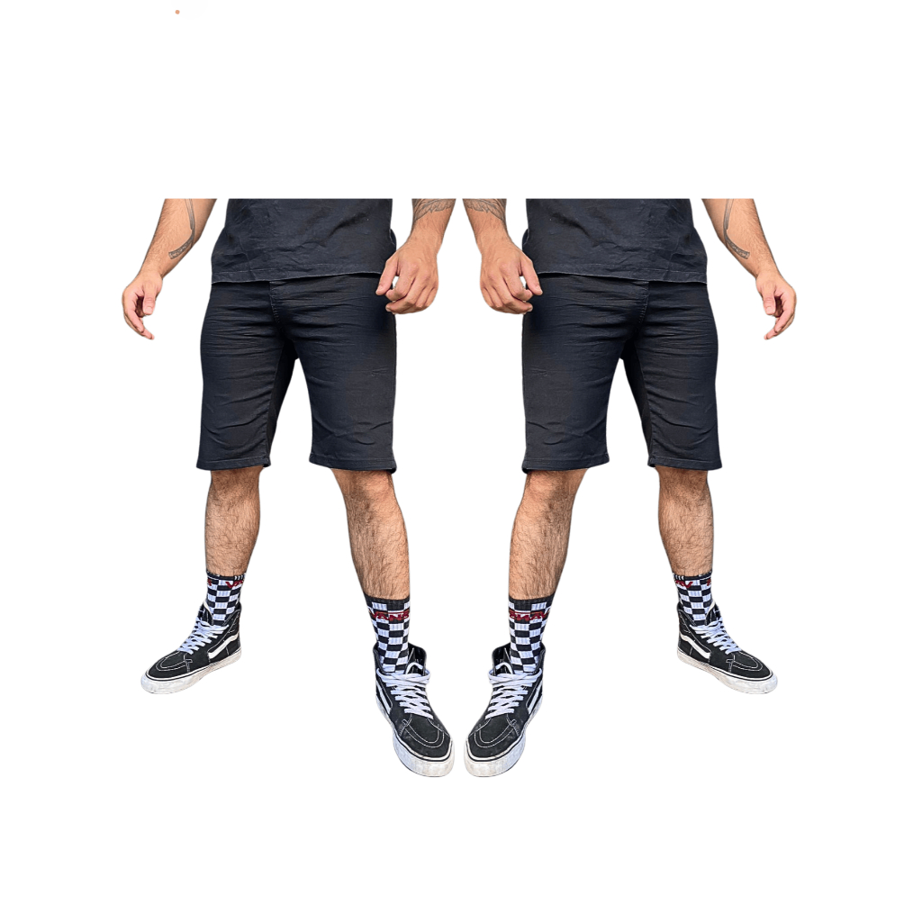 KIT 2 Bermuda Maculina Slim Preta Lisa Lycra Elastano - Diversos Modelos Em Jeans