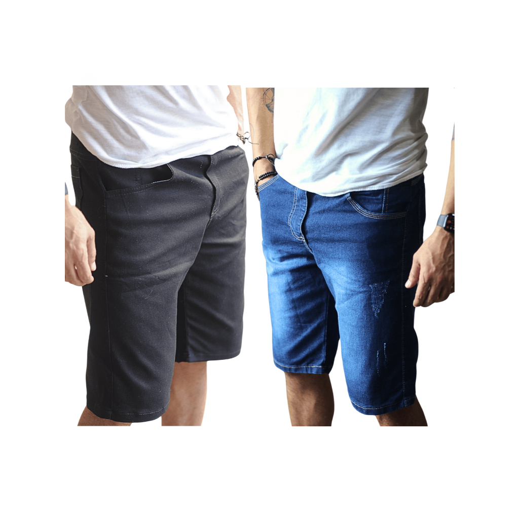 KIT Bermuda Preta lisa Slim E Azul Puído Lycra Elastano - Diversos Modelos Jeans