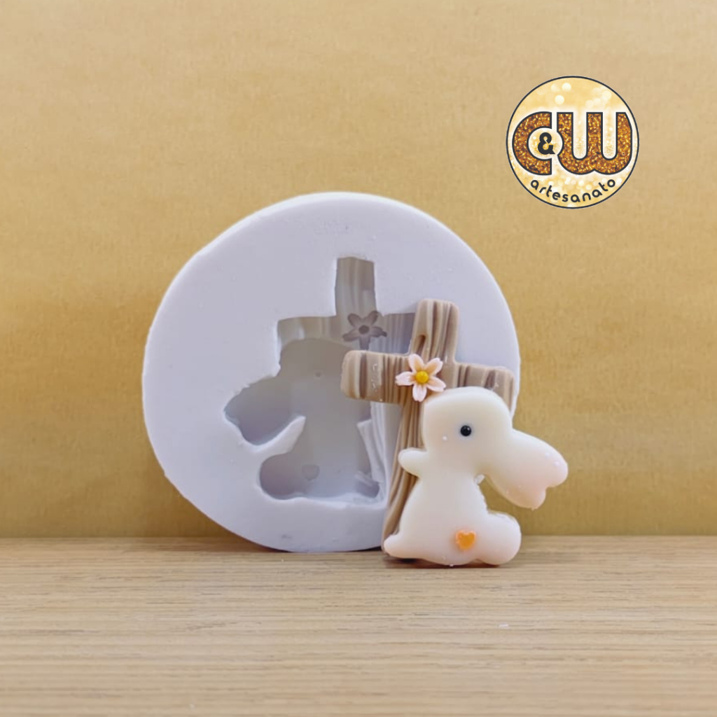 Molde Silicone Coelho com Cruz / Pascoa  - Decoração, Confeitaria e Artesanato – Biscuit - Festa em Oferta na Shopee