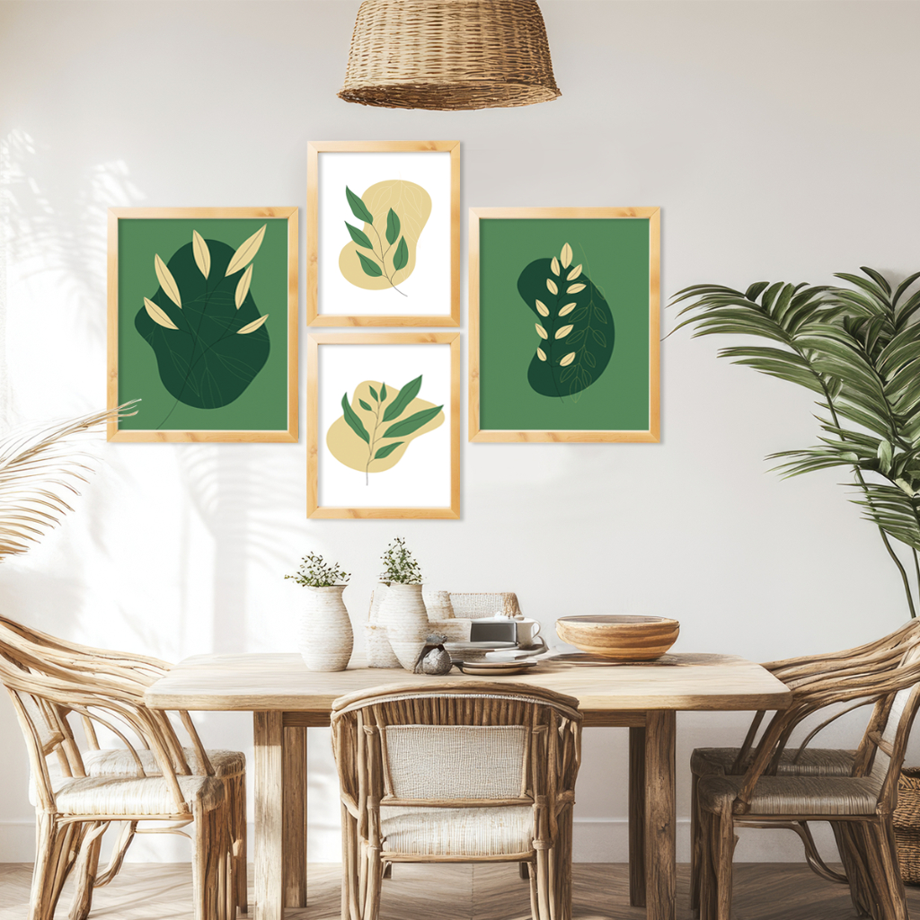 Kit 4 Quadro Decorativo Abstrato Boho Luxo Bege Sala Cozinha ânfora com Moldura Caixa Alta 40cm