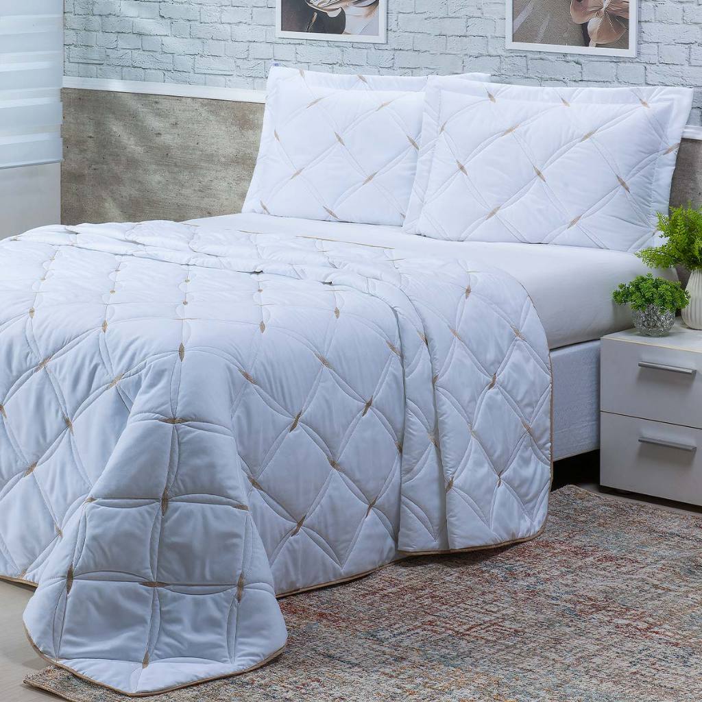 Cobre Leito King Cama Alta Toque Suave Percal 200 Fios Bordado