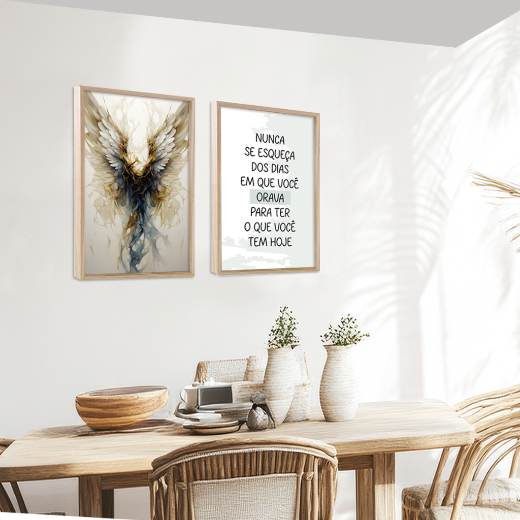 Kit 2 Quadro Decorativo Religiosos Jesus Fé Sagrada Família Versículos com Moldura Caixa Alta 40cm