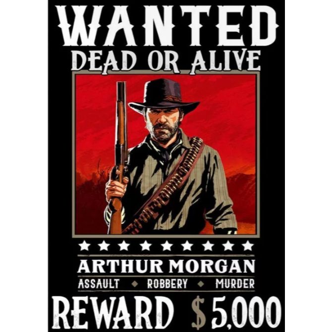 Quadro Placa Decorativo Arthur Morgan "Wanted" Procurado do Jogo de Red Dead