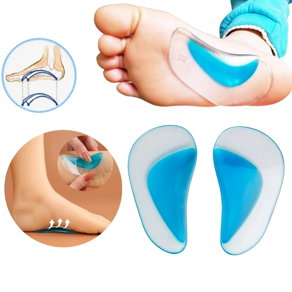 Palmilha Gel Arco Plantar Ortopédica Pé Chato Cavo Silicone