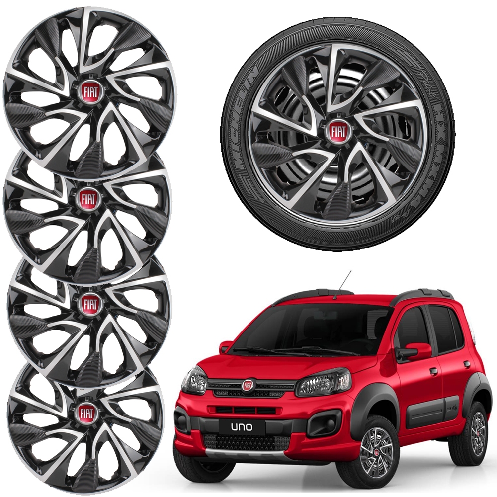 Kit 4 Carlotas Esportiva Ds4 Black Silver Aro 13 14 15 Compativel  Mobi Uno Argo Grand Siena