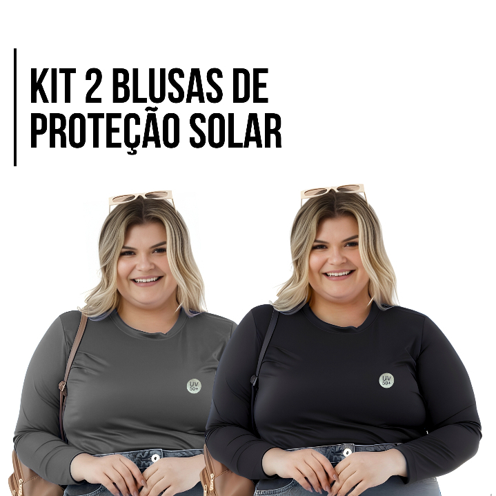 Kit 2 Camisas Plus Size Feminina Proteção Solar UV50+ Segunda Pele Térmica G1 ao G5
