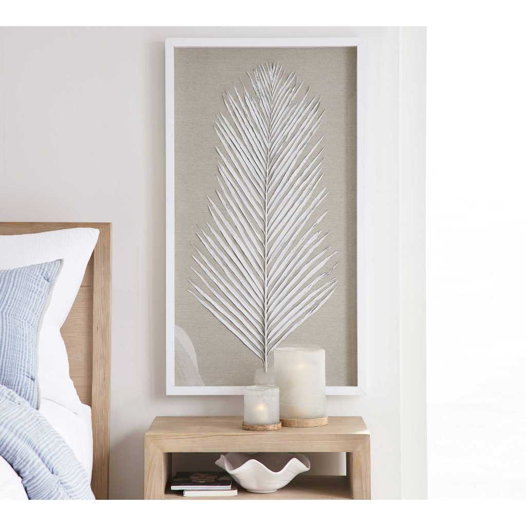 QUADRO DECORATIVO - coconut tree leaf shadow box wall - GREIGE folha de coqueiro branca - com moldura -   Fabricado em M