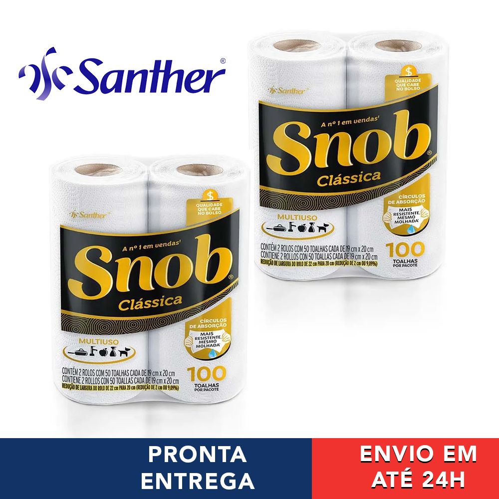 Kit 2 pacotes de Papel Toalha Snob Cozinha Branco Picotado 4 rolos