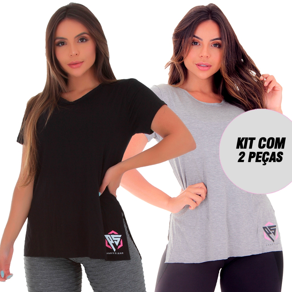Kit 2 Blusas Ps Academia Tapa Bumbum Fitness em Oferta na Shopee