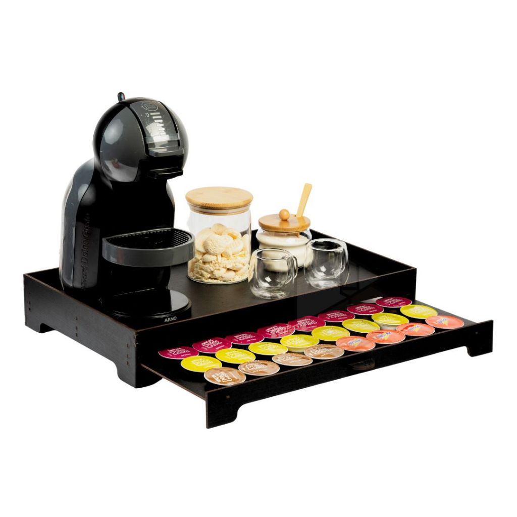 Bandeja Porta Capsulas Preta apoio Cafeteira Dolce Gusto organizador mdf Grande Gaveta café chá em Oferta na Shopee