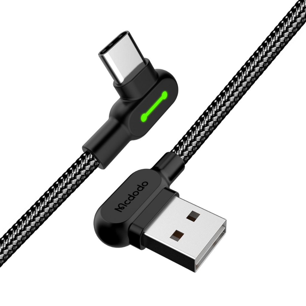 Cabo Carregador Usb Led Type-c 90º Graus 2.4a 3 metros - Preto