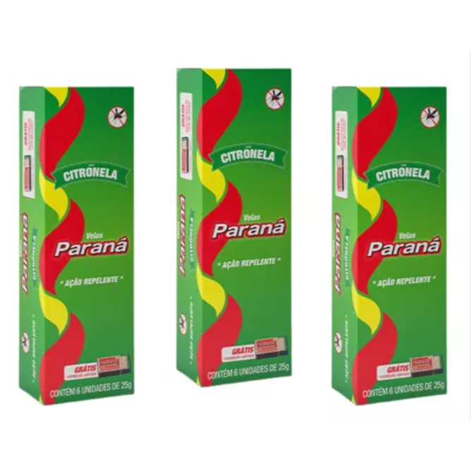 Kit 3 cxs Vela Palito Aromática Cintronela cx c/6 unid 25g Paraná em Oferta na Shopee