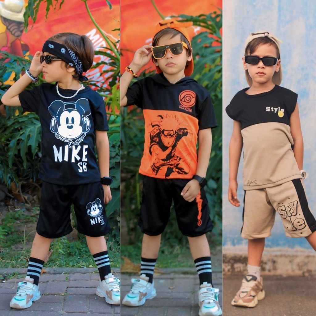 KIT 6 Peças Roupa Infantil Menino Dry Fit Lançamento 3 camisas e 3 bermudas Conjunto de verão em Oferta na Shopee