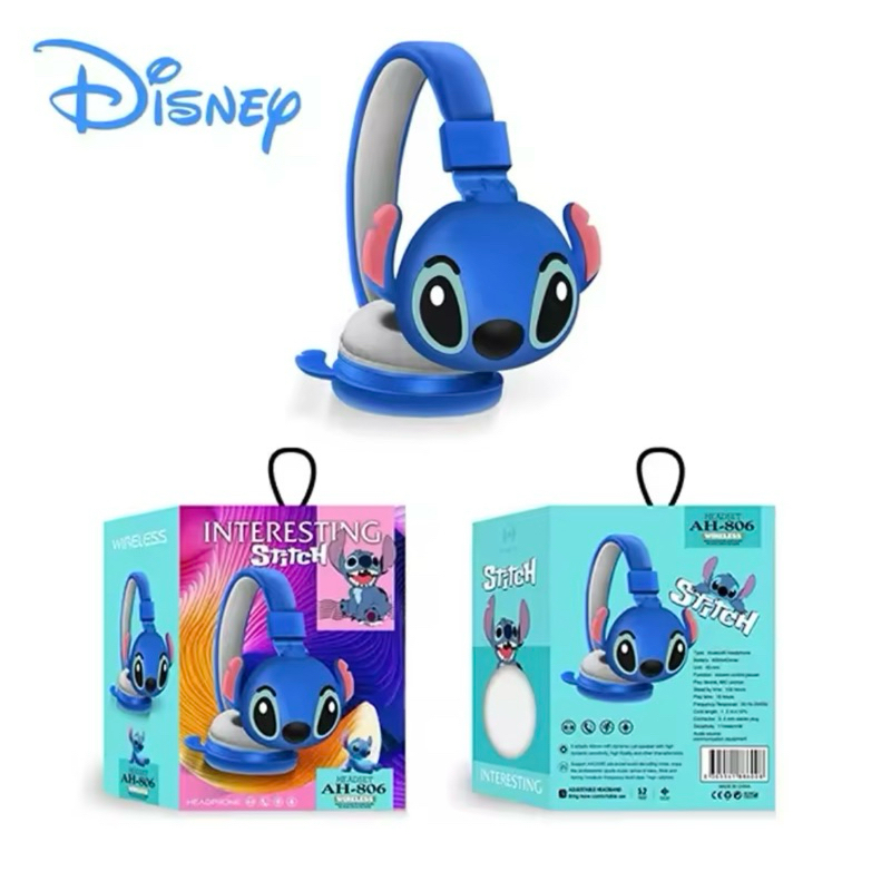 Disney Stitch Fones de ouvido Bluetooth, fones de ouvido sem fio, som HIFI, fones de ouvido dobráveis com microfone