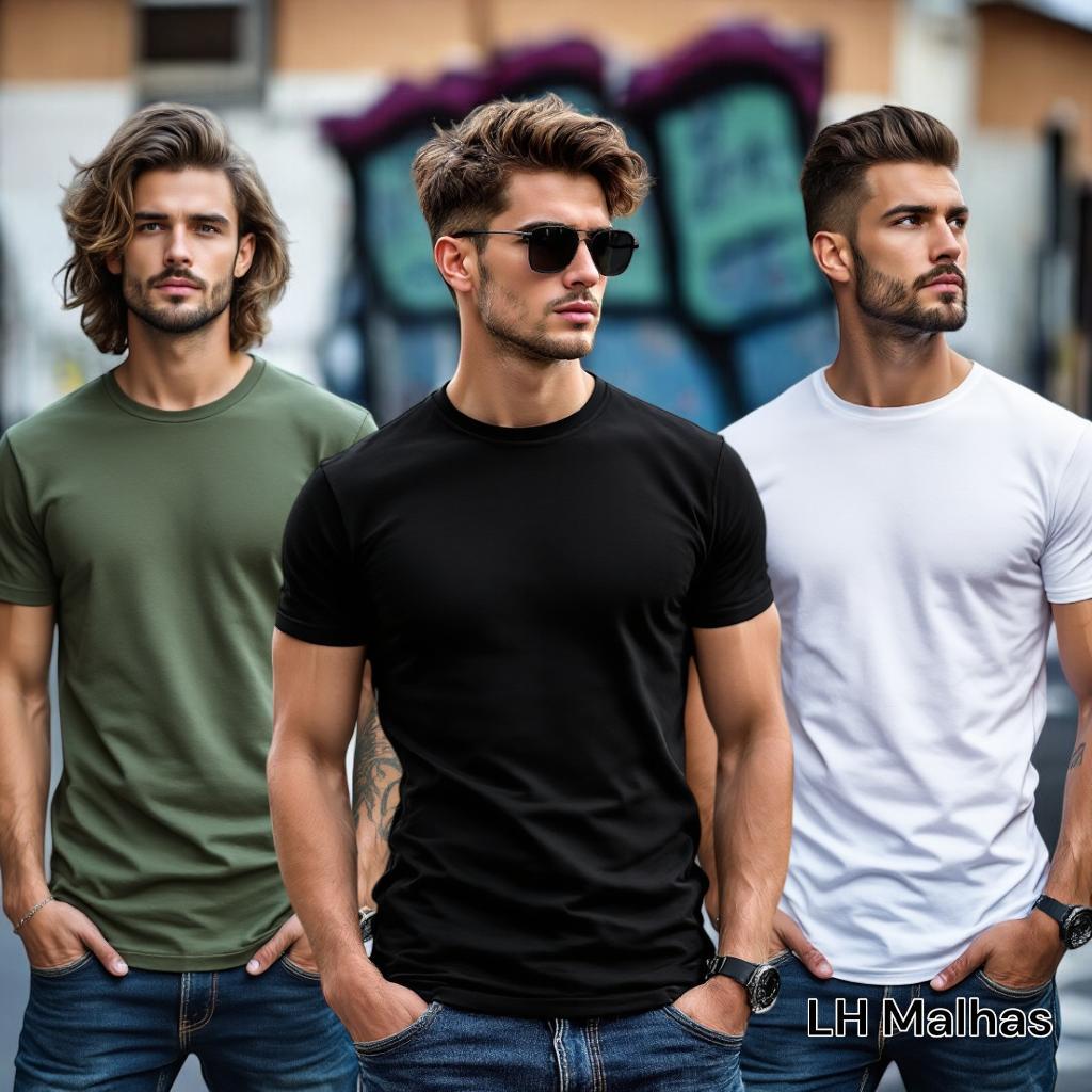 Kit 3 Camiseta Básica 30/1 Algodão Premium Masculina Diversas Cores