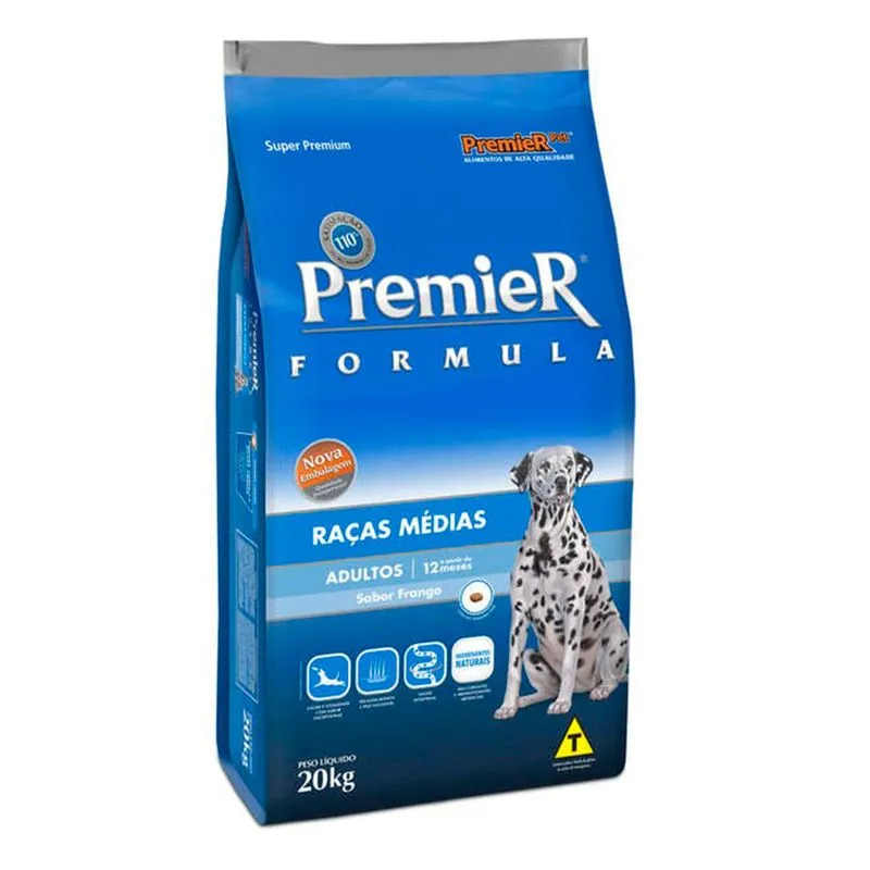 Ração Premier Fórmula Cães Adultos Raças Médias Frango 20Kg em Oferta na Shopee