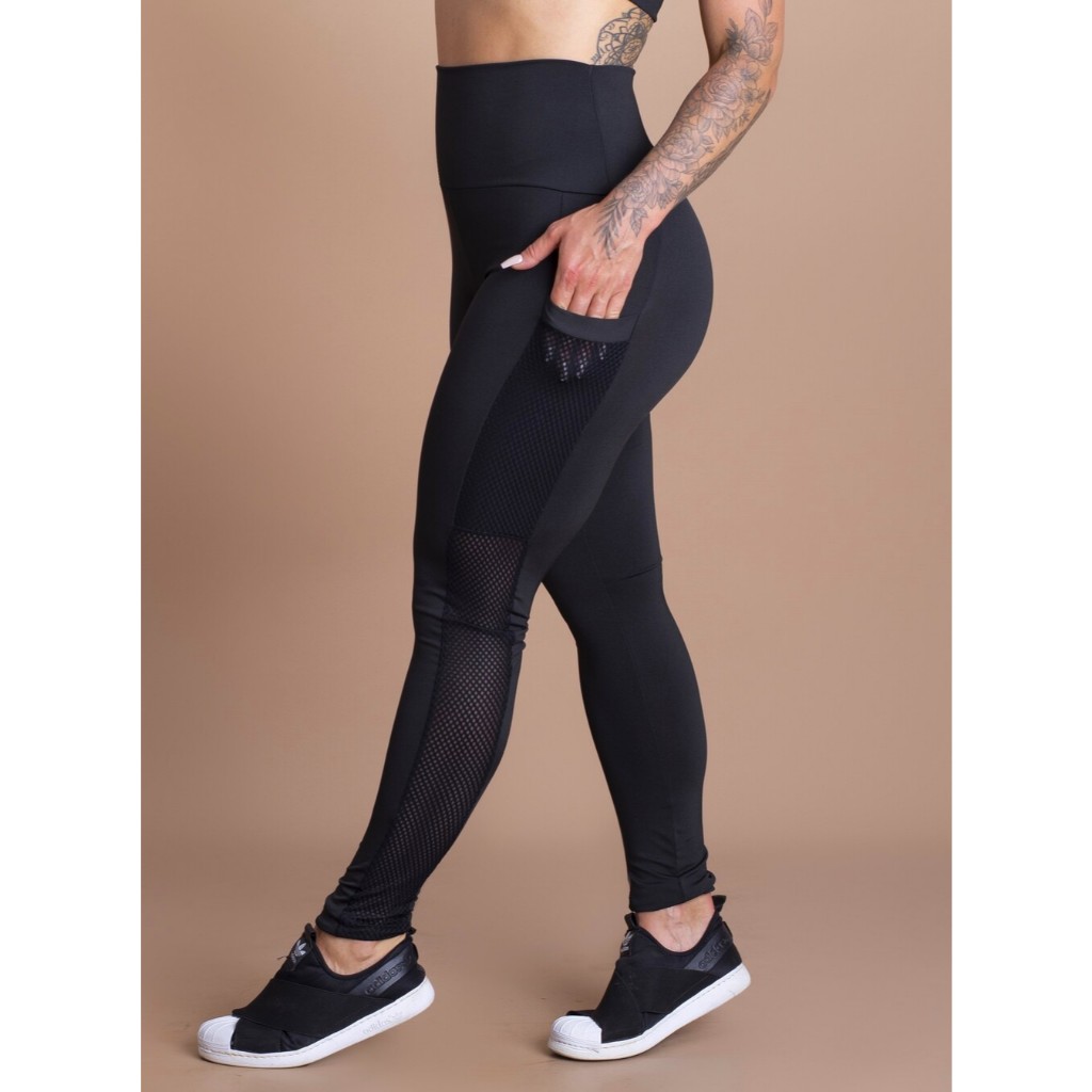 Calça Legging Cintura Alta Feminina Bolso Tela Lateral Academia Treino DRB Modas