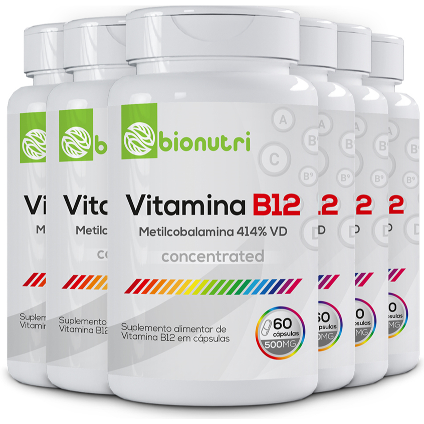 Kit 6x Suplemento em cápsulas Vitamina B12 Metilcobalamina 141%VD 500MG (60 cápsulas) - Bionutri