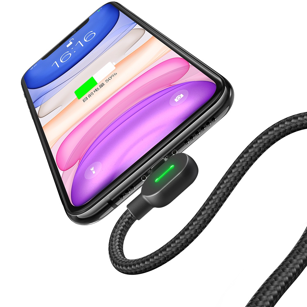 Cabo Usb-c Smartphone Lightning Led iPhone 90° Graus Pd 3a 36w 120cm - Preto