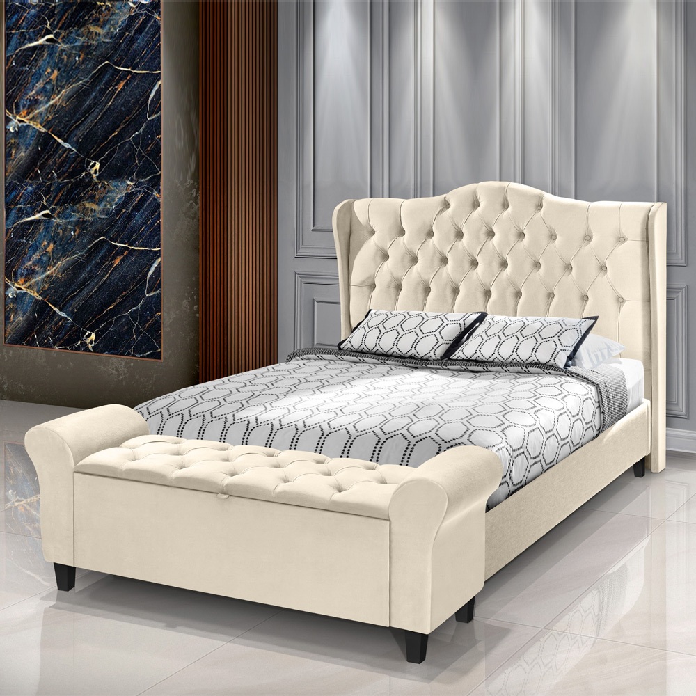 Conjunto Elegante Para Cama Box Casal/Queen Cabeceira e Baú Recamier Capitonê Dubai - LH M...