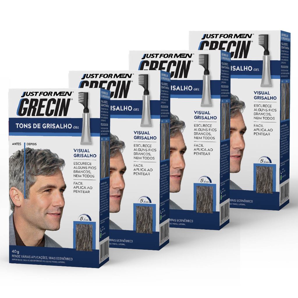 Kit 4x unidades Grecin Tons de Grisalho Gel Tonalizante - Escurece fios brancos - Aparência natural - Aplique ao pentear em Oferta na Shopee