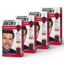 Kit 4x unidades Grecin 5 Shampoo Tintura Tonalizante Castanho Escuro H-45 60ml - Cobre os cabelos grisalhos em 5 minutos