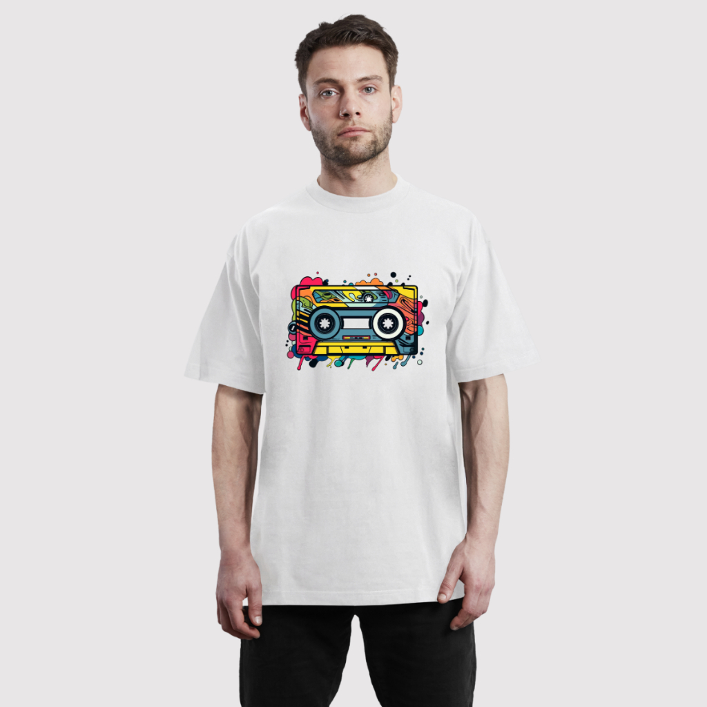 Camiseta Oversize Masculina Estampada Fita Cassete