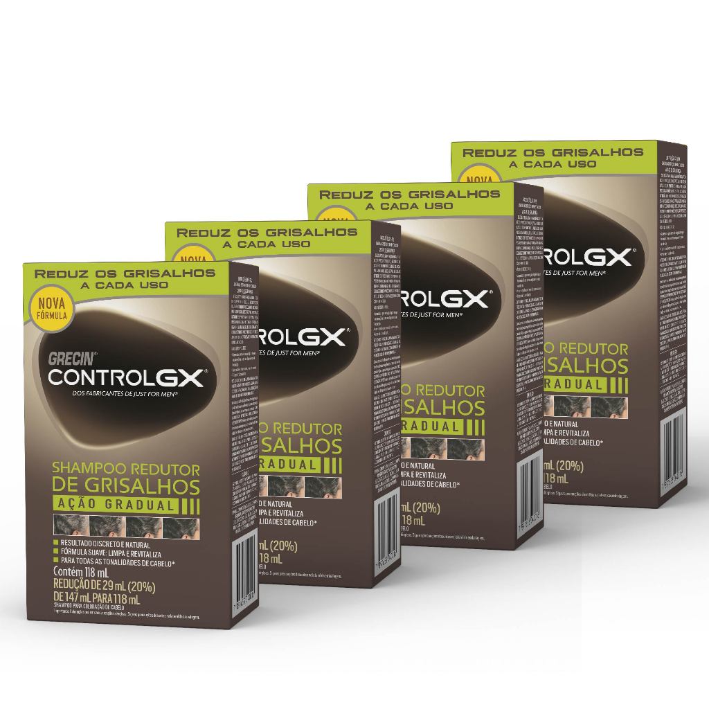 Kit 4x unid. - Grecin Control GX Shampoo Redutor Gradual de Grisalhos 118ml - Para todos os tipos e natural de cabelo. - Beauty