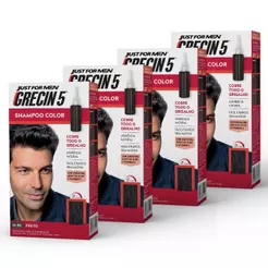 Kit 4x unidades - Grecin 5 Shampoo Tintura Tonalizante Preto H-55 60ml - Cobre os cabelos grisalhos em 5 minutos.