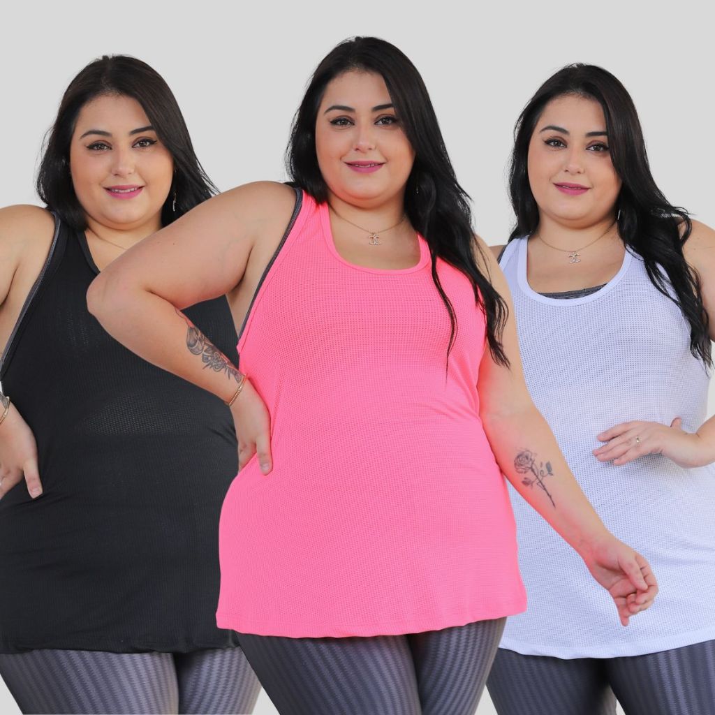 Regatas Plus Size Feminina Dry Fit Treino Ginastica Academia Fitnnes verão em Oferta na Shopee