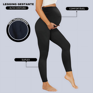 Calca Legging Para Gestante Gravida Maternidade Modelo Sem Transparência barriga cós alto em Oferta na Shopee