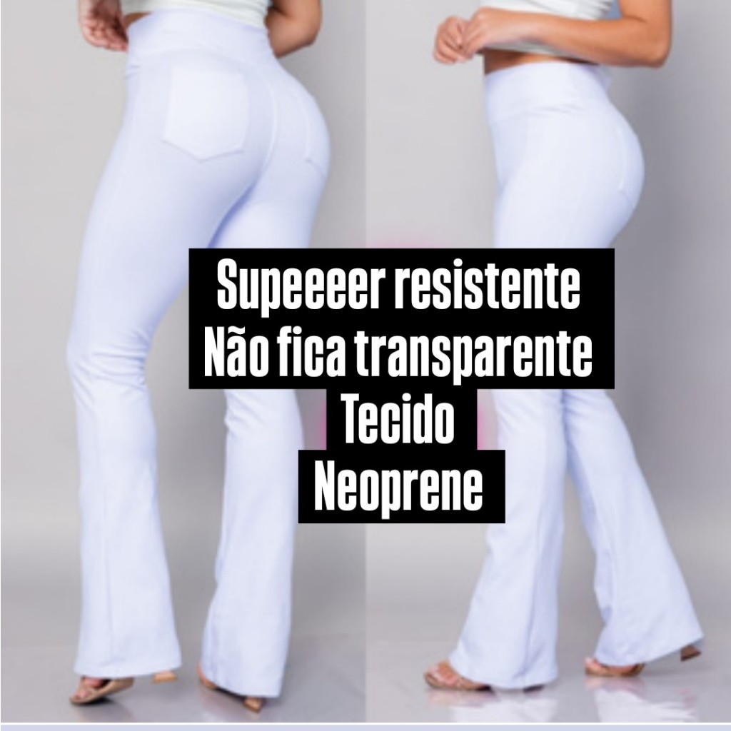 Calça bailarina flare branca e preta com bolso