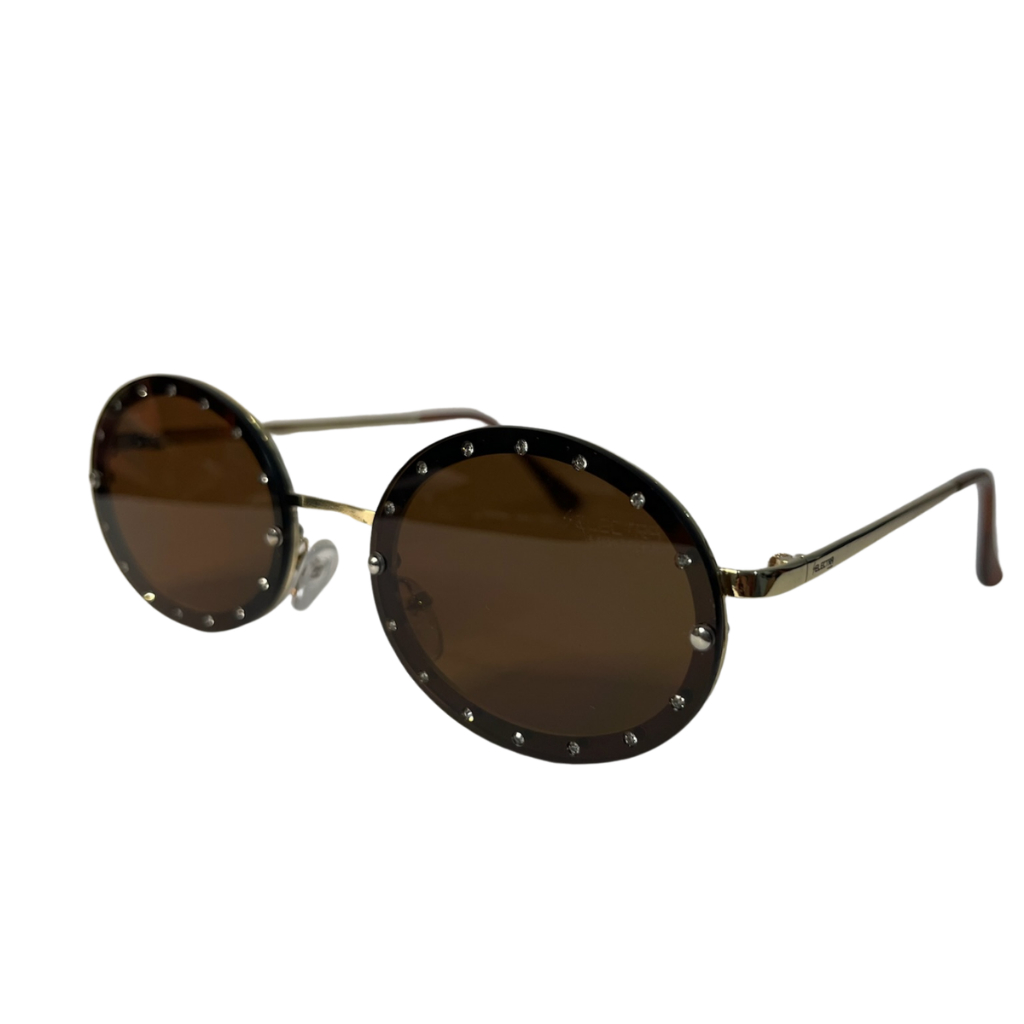 Óculos de sol feminino redondo cravejado strass com proteção UV400 retro Carnaval