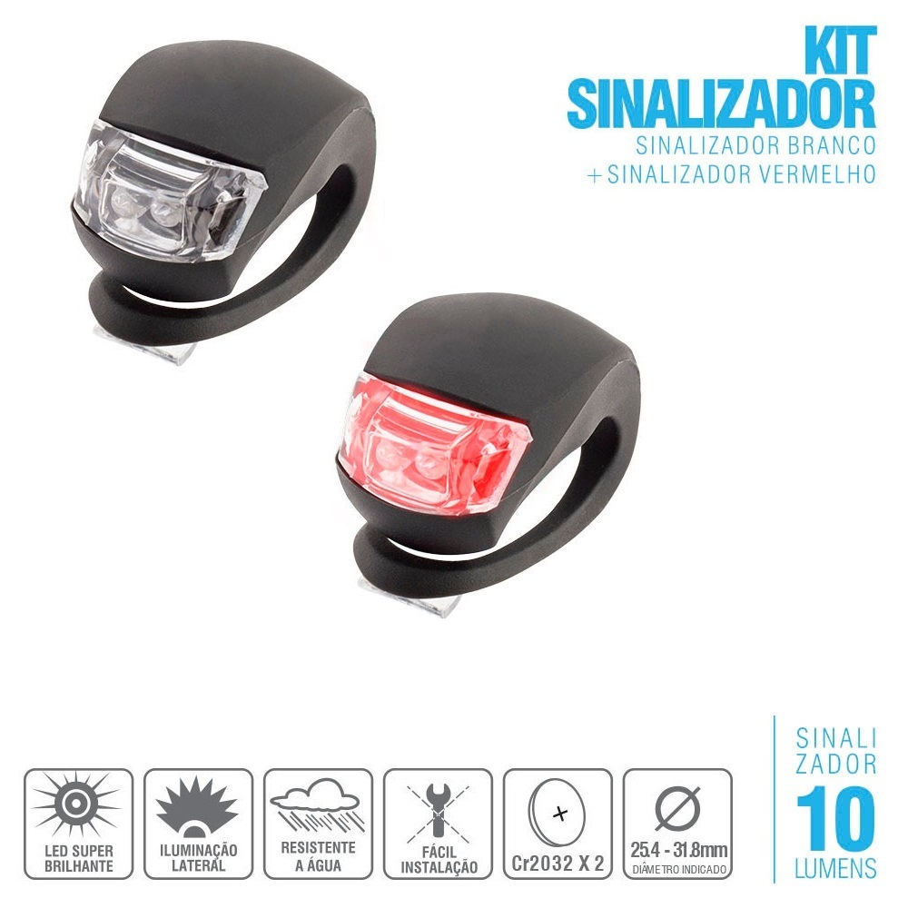 Kit 2 Lanternas de Segurança para Bicicleta Led Farol Pisca Bike par Branco e Vermelho MTB