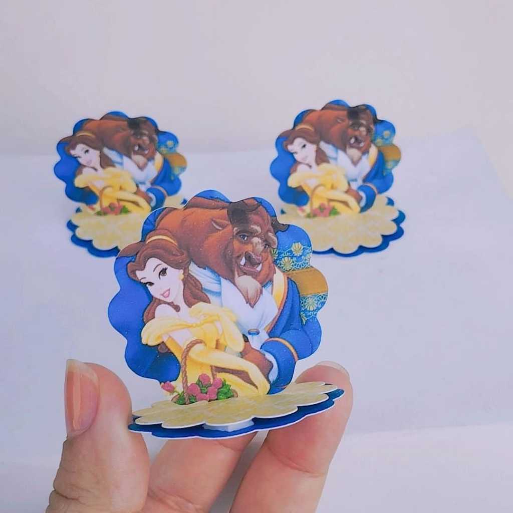 Kit Aplique 3D, 10, 20, 30 ou 40 und. Tag A BELA E A FERA Personalizada | Lembrancinhas | Festa infantil | Aniversário