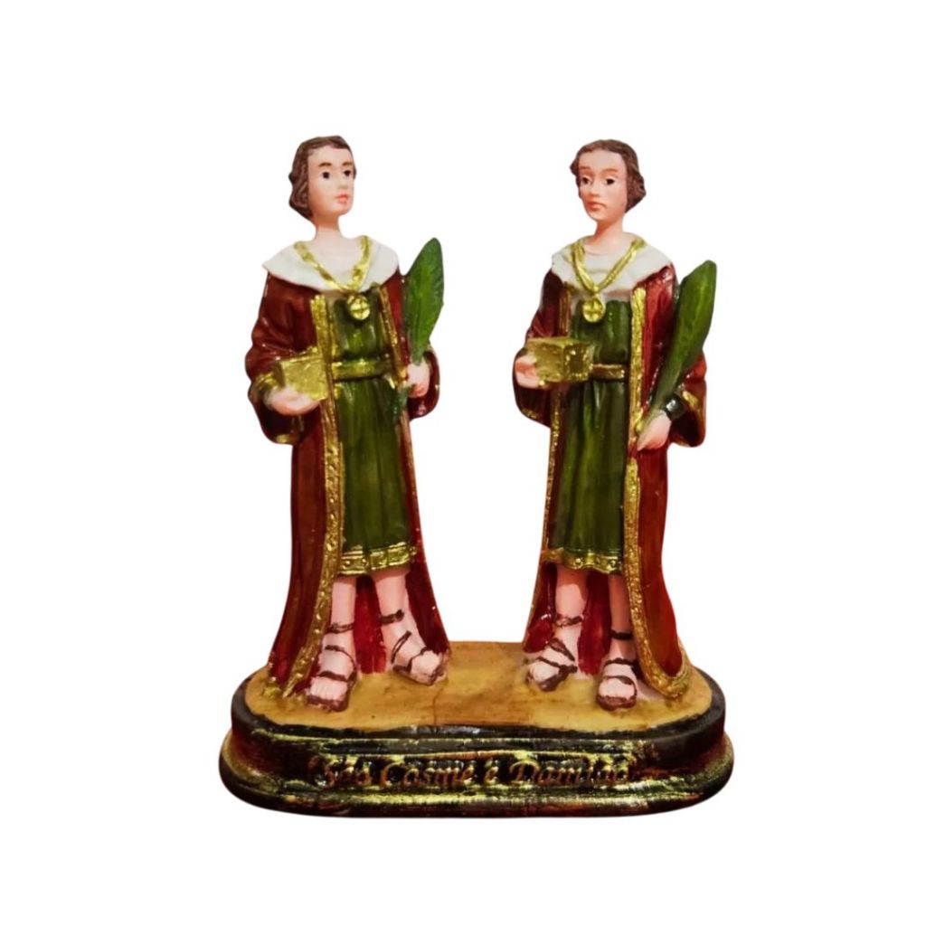 Imagem de São Cosme e Damião em Resina - 9 cm - Imagem Católica Estatueta para Decoração