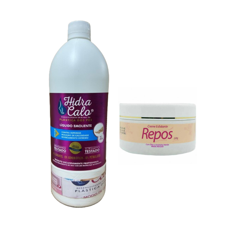 Plástica e Spa dos Pés Hidracalo 1 Litro Loção Emoliente + Esfoliante Corporal 250gr Repos em Oferta na Shopee