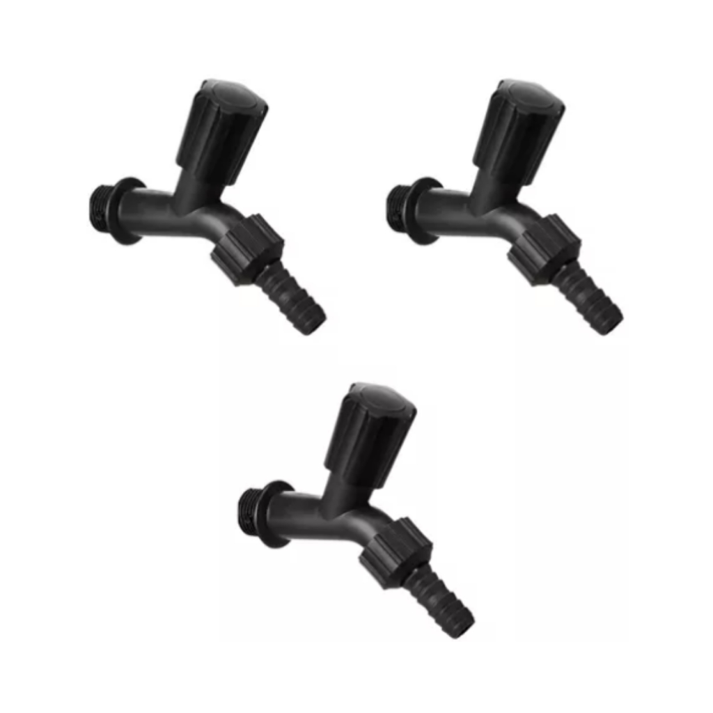 Torneira Plástica Jardim Area Externa Tanque 1/2 Preta C/ Bico Kit 03 Unidades