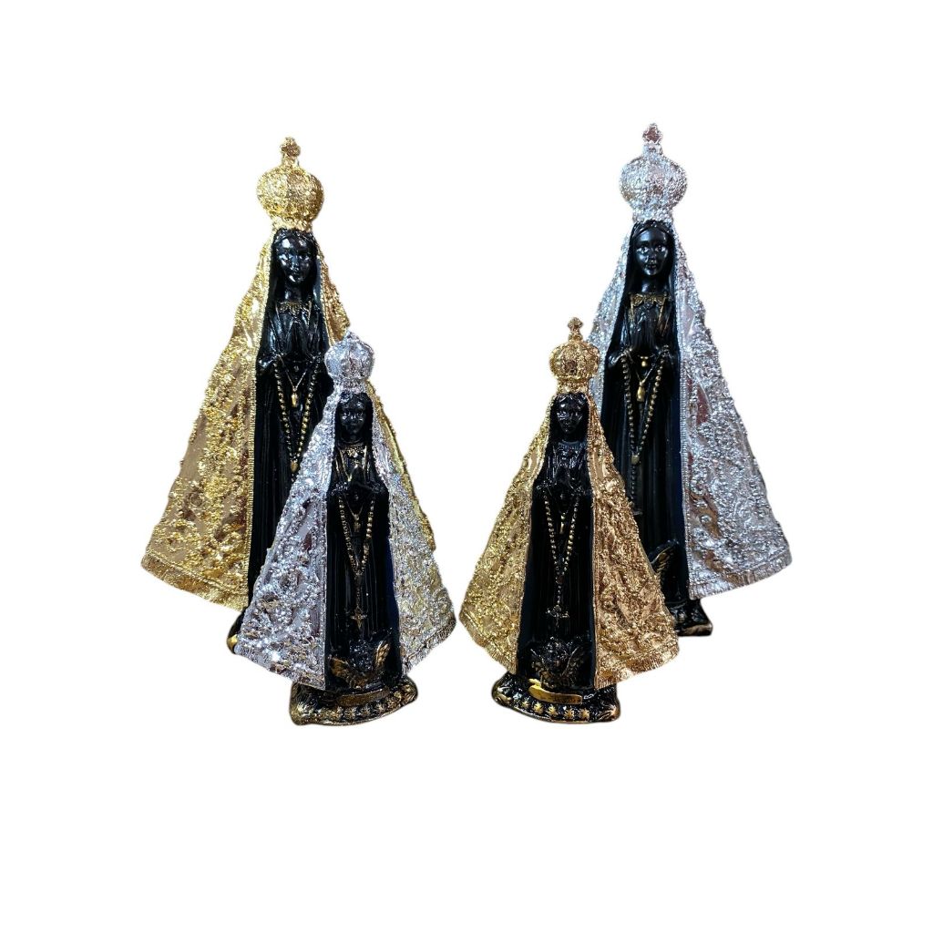 Imagem Nossa Senhora Aparecida resina nacional folheada a ouro e prata - Tamanhos 15 cm e 22 cm