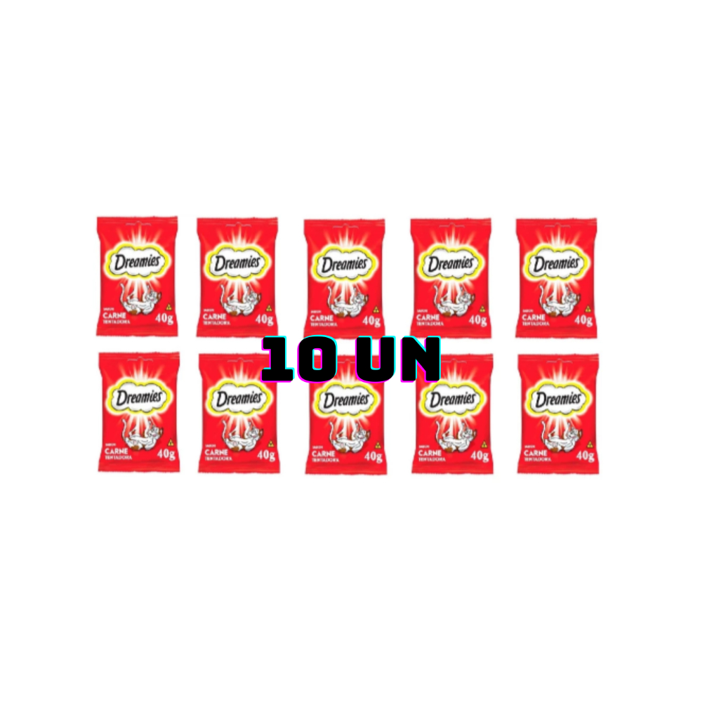 Caixa 10un Petisco Dreamies Gatos Adultos Carne 40g em Oferta na Shopee