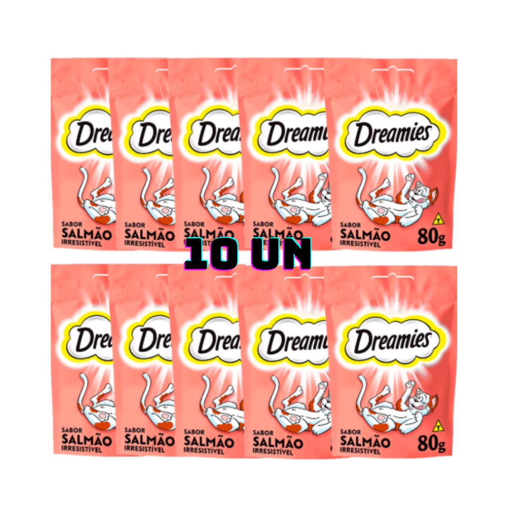 Caixa 10un. Petisco Dreamies Salmão Para Gatos Adultos 80g em Oferta na Shopee