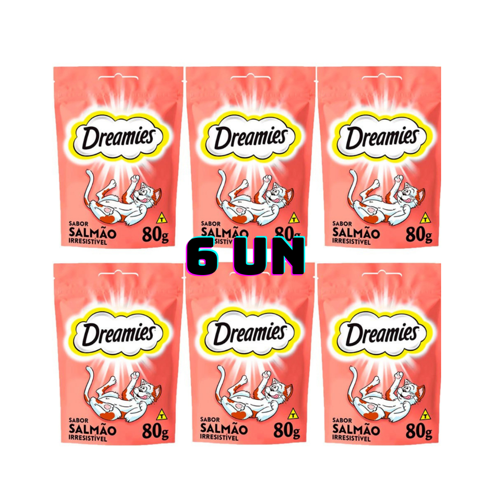 Caixa 6un. Petisco Dreamies Salmão Para Gatos Adultos 80g - Pets